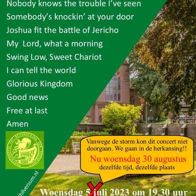 Spirituals 30 augustus weer afgelast